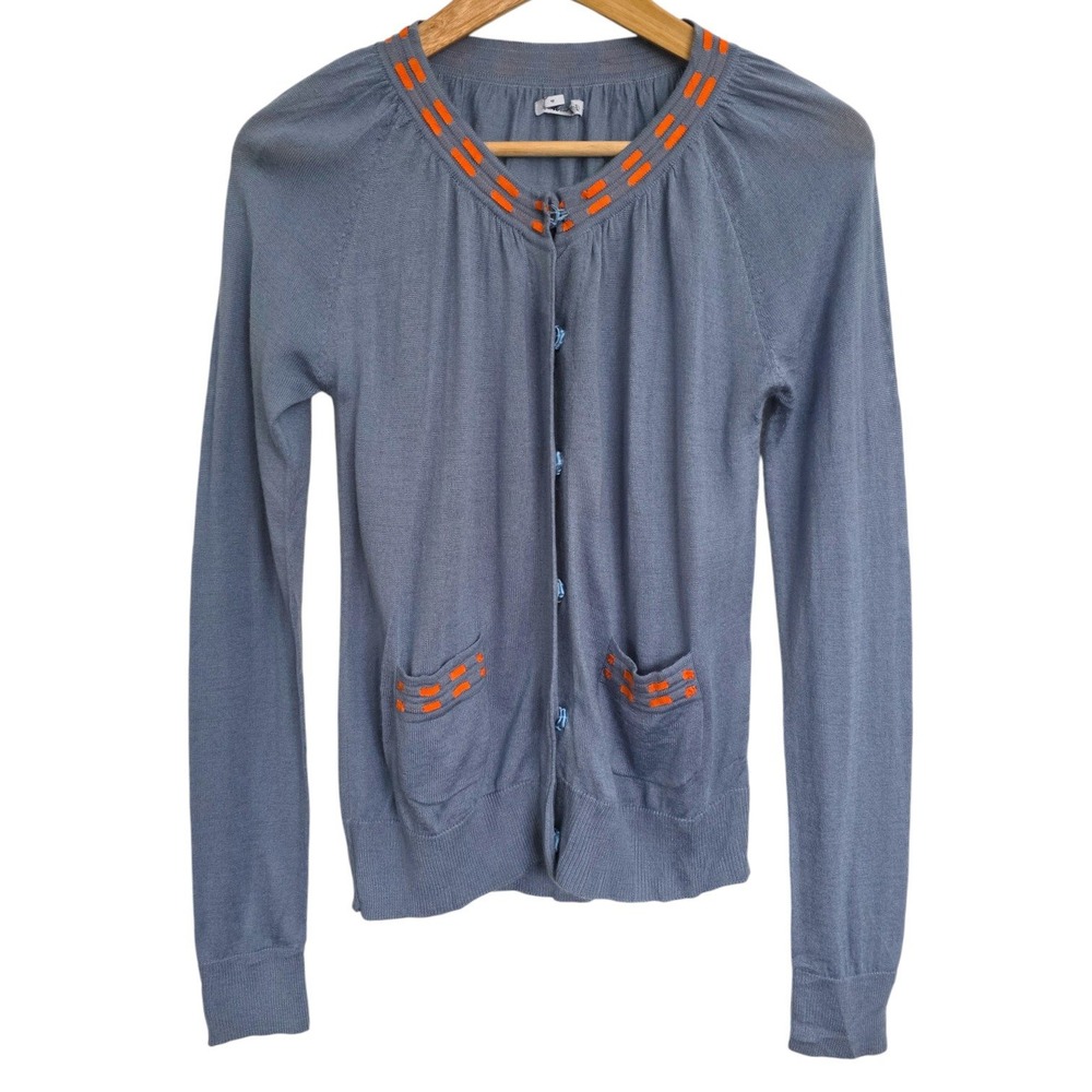 Cacharel Blue Orange Cashmere Cotton‎ Blend Cardigan Size 4 Small